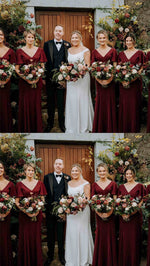 V-Neck Mermaid Burgundy Long Bridesmaid Dress