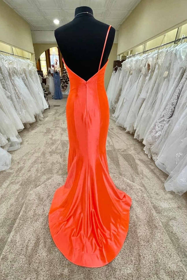 Simple Side Slit Green Satin Long Prom Dress