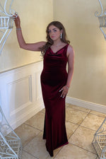 Elegant Cowl Neck Burgundy Bridesmaid Dress