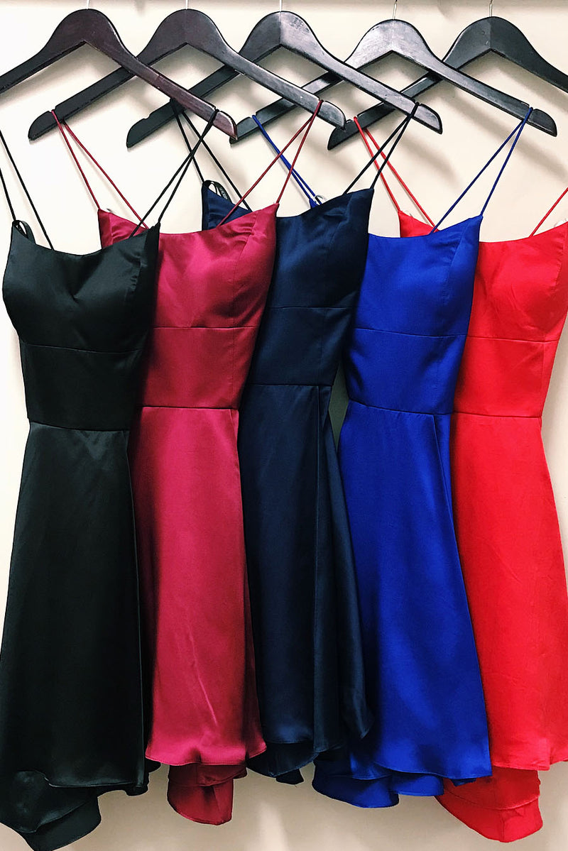 Spaghetti Straps Criss Cross Fuchsia Homecoming Dress