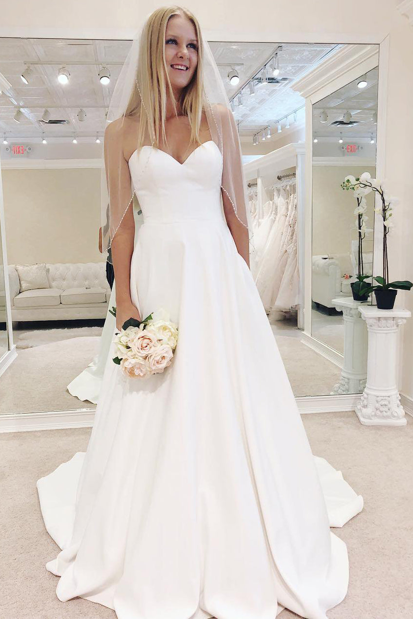 Simple Long Sweetheart A-line White Bridal Dress FancyVestido Simple Long Sweetheart A-line White Bridal Dress FancyVestido