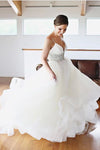 Long Spaghetti Straps A-line Empire White Wedding Dress with Beads