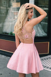 Jewel Neck Beading Pink Homecoming Dress with Beautiful Sheer Back