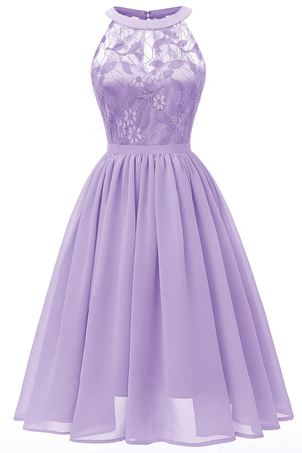 Crew Neck Lace Pink Short Party Dress