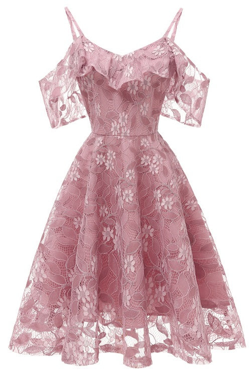 Cold Sleeves Lace Hot Pink Short Party Dress