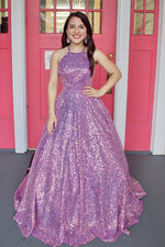 Halter Lilac Sequins A-Line Formal Dress