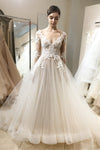 V-Neck Long Sleeves Ivory Wedding Dress with Lace Appliques