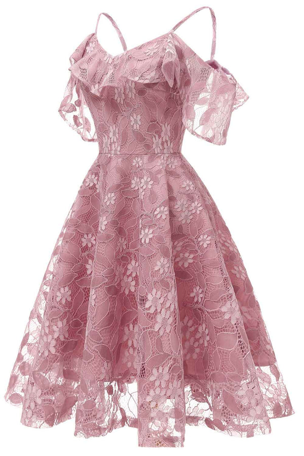 Cold Sleeves Lace Hot Pink Short Party Dress