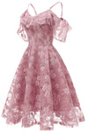 Cold Sleeves Lace Hot Pink Short Party Dress