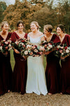 V-Neck Mermaid Burgundy Long Bridesmaid Dress