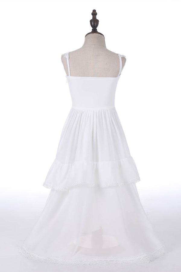Hi-Low Lace White Chiffon Flower Girl Dress