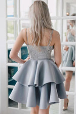 Cute Light Grey Tiered Short Homecoming Dress