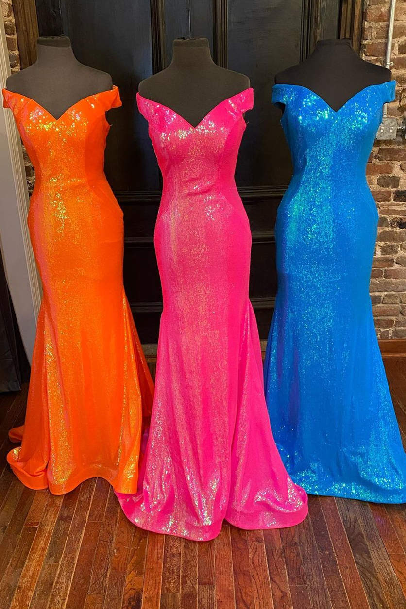 Off the Shoulder Orange Mermaid Long Prom Dress – FancyVestido