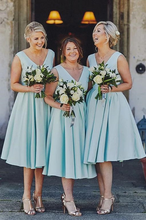 Classic Blue Midi Length Bridesmaid Dress – FancyVestido
