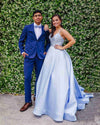 Stunning Light Sky Blue Beaded Long Prom Ball Gown