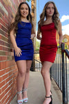 Straps Tight Red Satin Homecoming Dress