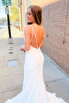 Mermaid V-Neck White Wedding Dress with Appliques