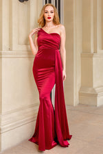 Elegant One Shoulder Champagne Long Evening Dress