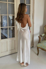 Crew Neck Backless Ivory Tea Length Bridesmaid Dress