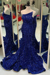 Strapless Royal Blue Sequins Mermaid Long Formal Dress
