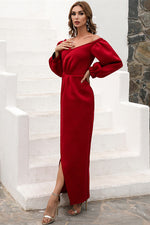 Elegant V-Neck Black Evening Dress with Puffy Sleeves