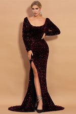 Glitter Mermaid Burgundy Sequins Long Evening Dress