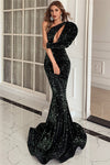 Sexy Mermaid Dark Green Asymmetrical Long Evening Dresses