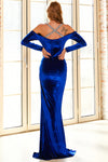 Vintage Royal Blue Cold Sleeve Mermaid Evening Dress