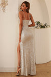 Elegant Straps Champagne Long Evening Dress with Slit