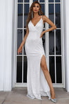 Elegant Straps Champagne Long Evening Dress with Slit