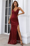 Elegant Straps Champagne Long Evening Dress with Slit