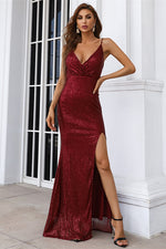 Elegant Straps Champagne Long Evening Dress with Slit