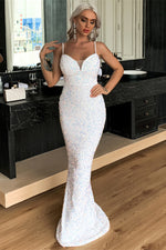 Straps Mermaid Light Blue Sequined Long Evening Dress