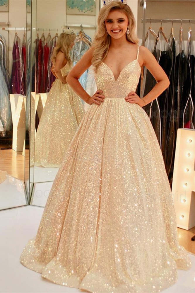 Stunning Pearl Pink Sequins A-Line Long Formal Dress FancyVestido Stunning Pearl Pink Sequins A-Line Long Formal Dress FancyVestido