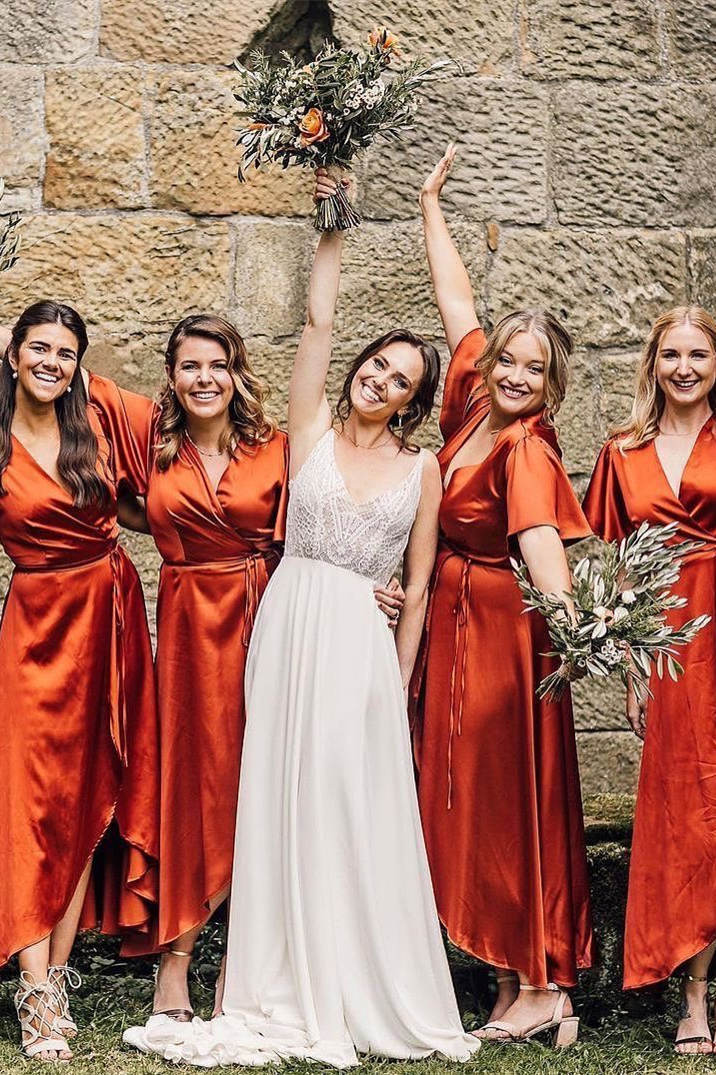 fitted lace wedding dress Long Bridesmaids Ruffle Sleeve Chiffon Gown main image 0