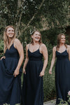 Simple Dark Navy V-Neck Long Bridesmaid Dress