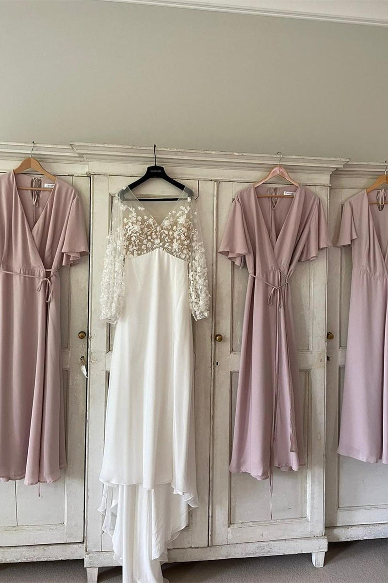 A-Line Pink Chiffon Bridesmaid Dress with Tie Belt