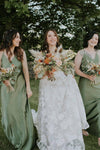 Olive Green Long Bridesmaid Dress with Criss Cross Straps