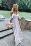 Elegant Pink Cold Sleeves Long Bridesmaid Dress