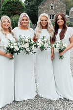 White Crew Neck Long Bridesmaid Dress with Sash