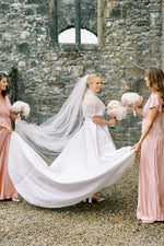 Floor Length Pink V-Neck Bridesmaid Dress