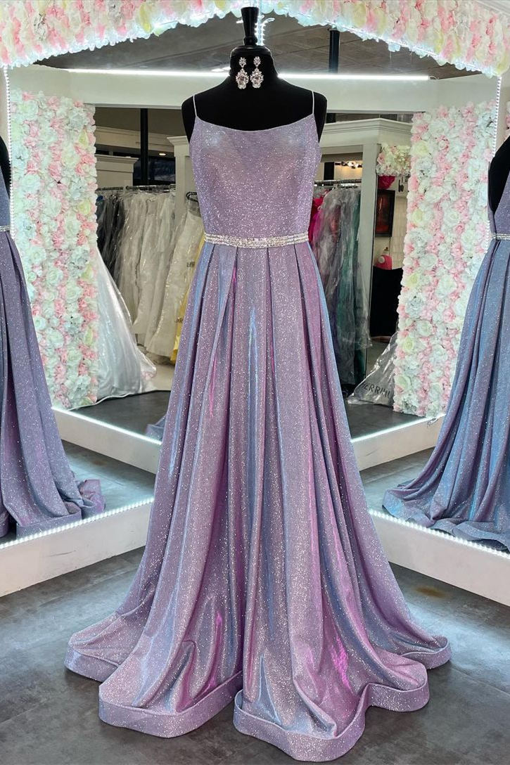 Stunning A-Line Lilac Prom Dress with Beaded Belt – FancyVestido