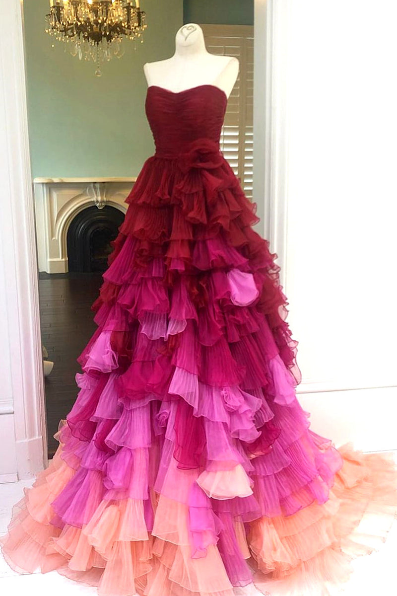 Sweetheart Pleated Bodice Long Prom Dress with Ruffles