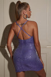 Glitter Tight V-Neck Purple Mini Dress
