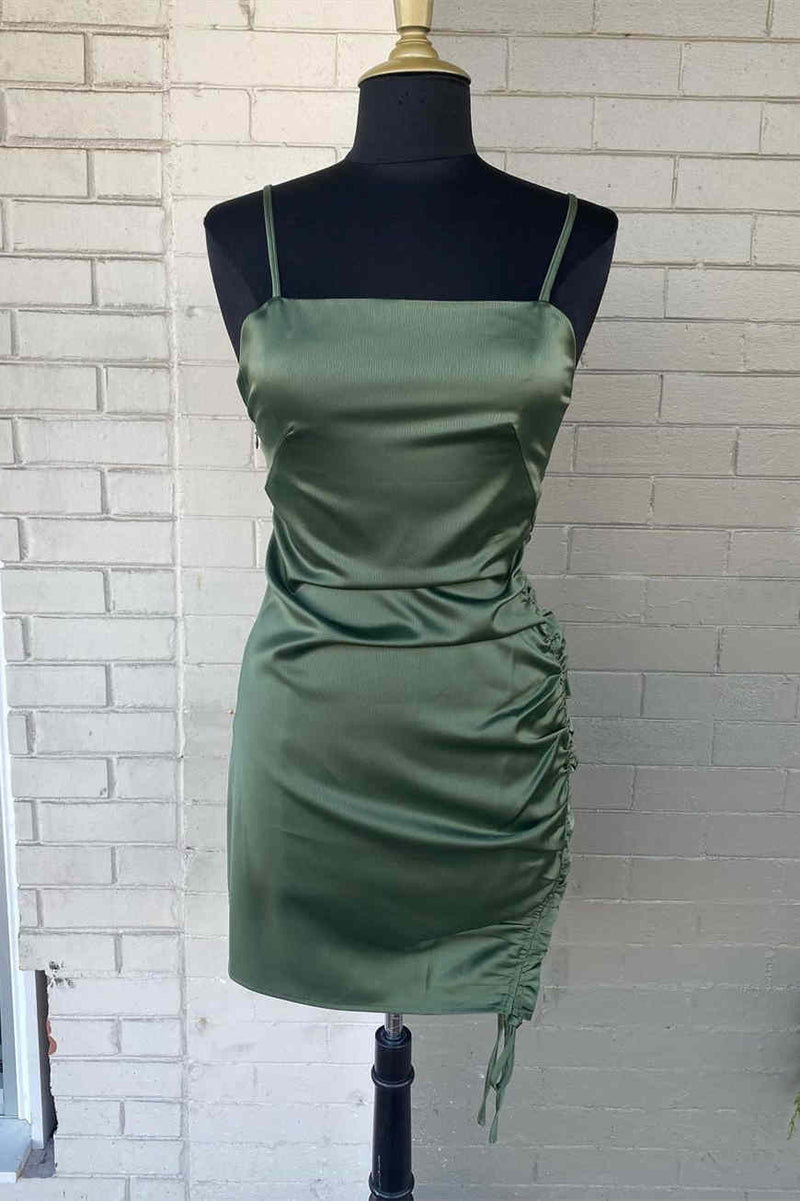 Sage Green Short Homecoming Dress with Adjustable Side Straps