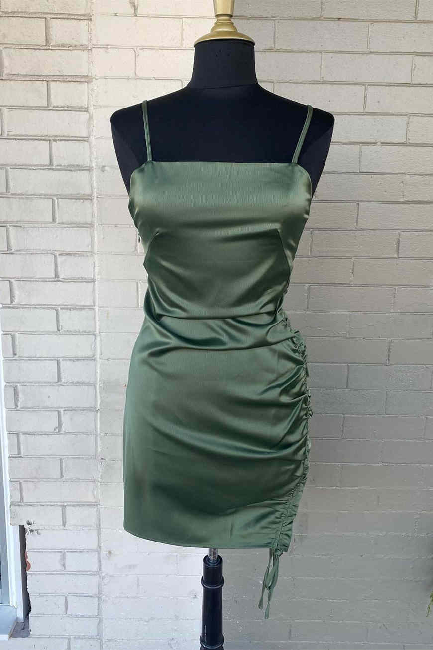 Sage Green Short Homecoming Dress with Adjustable Side Straps – FancyVestido