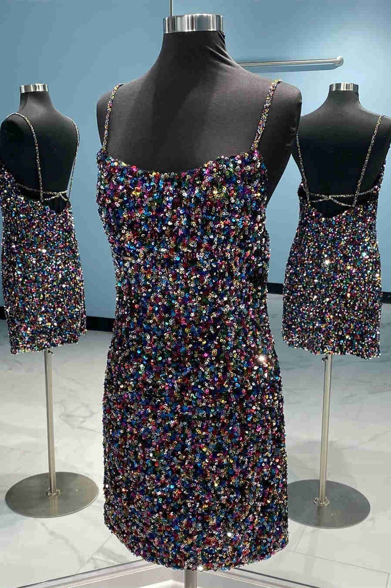 Chic Colorful Sequined Short Bodycon Dress