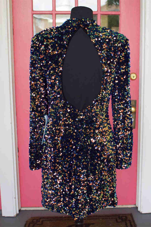 Navy Blue Long Sleeves Tight Homecoming Dress