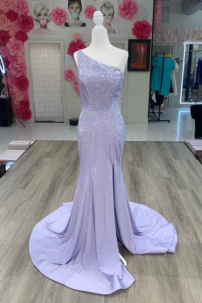 Elegant One SHoulder Long Prom Dress with Rhinestones