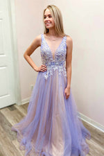 Princess A-Line Lavender Long Formal Dress with Appliques